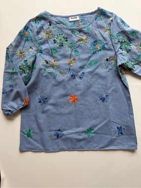 Kindred Blue Floral Embroidered Blouse